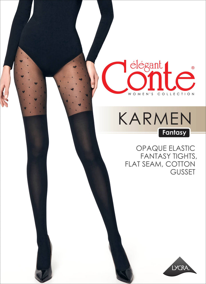 Fantasy Tights Conte Karmen - Imitation of Knee-Highs and a Hearts Pattern